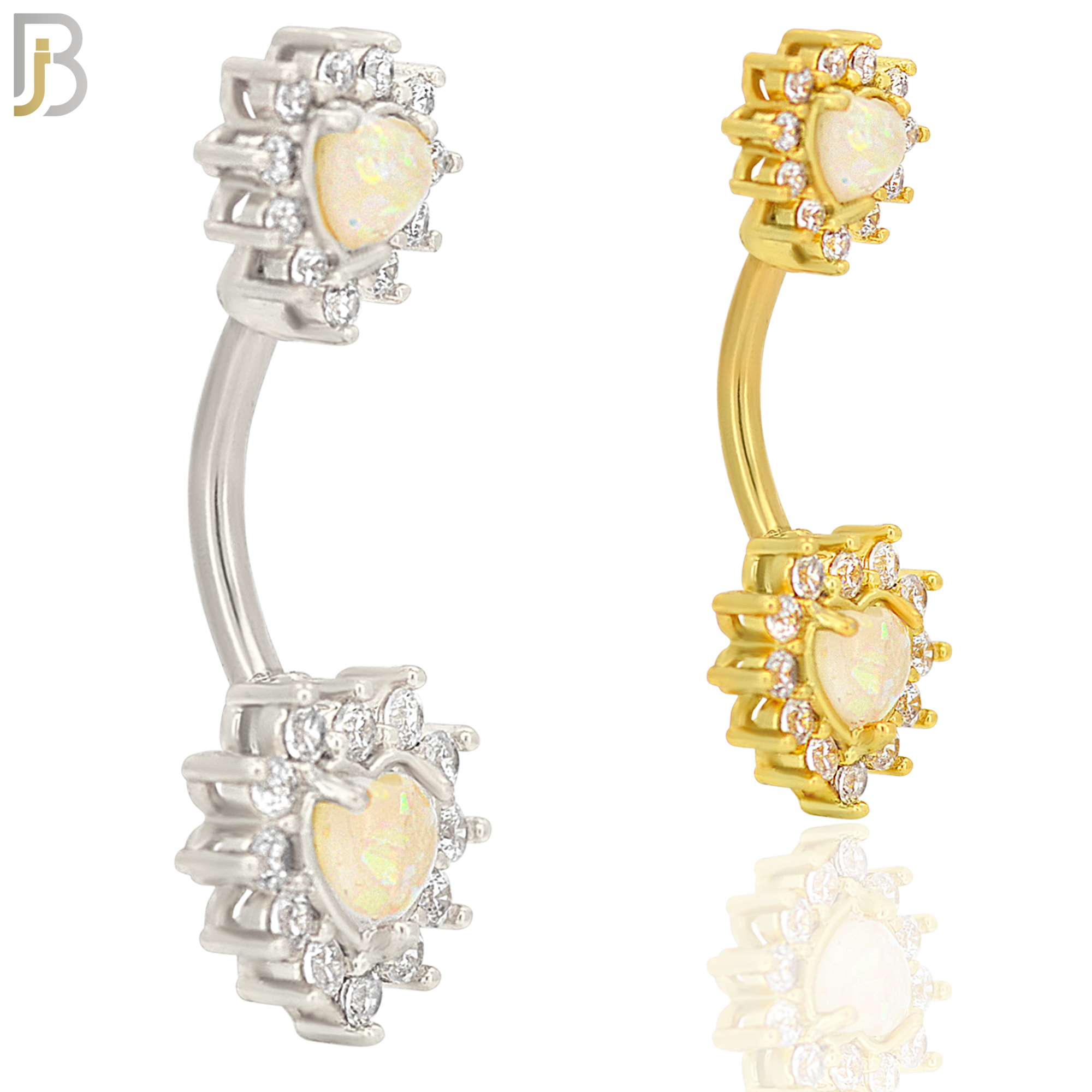 NB39 - 316L Stainless Steel Opal Heart Banana Belly Navel Ring image 0