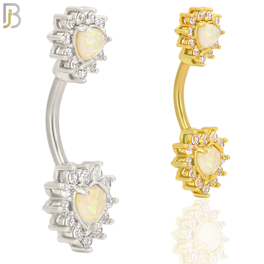NB39 - 316L Stainless Steel Opal Heart Banana Belly Navel Ring image 0