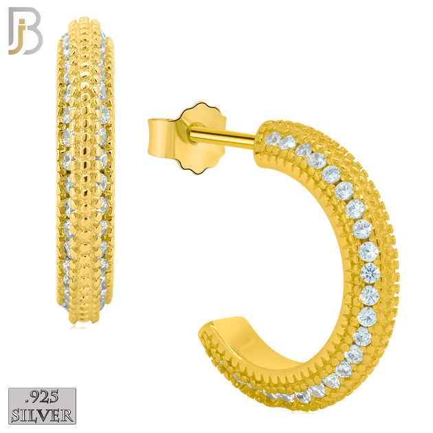 925-ES259 - .925 Sterling Silver Half Hoops with Multi Zircon in the Side Design Earrings Stud image 2