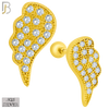 925-ES414 - Screw Ball Back -  925 Sterling Silver CZ Studded Angel Wings Stud Earrings image 1