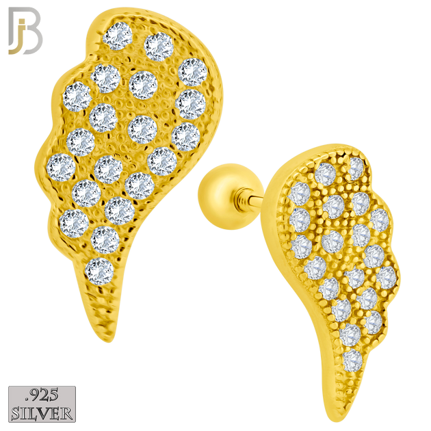 925-ES414 - Screw Ball Back -  925 Sterling Silver CZ Studded Angel Wings Stud Earrings image 1