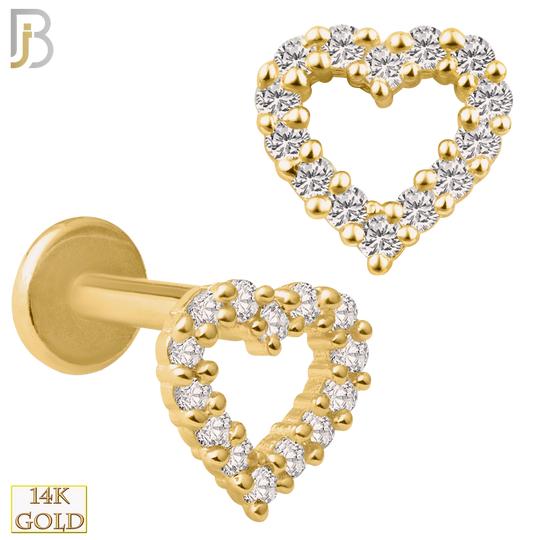 14-LB21 - 14k Yellow Gold Hollow Heart with Multi Zircon Around Labret - Yellow Gold image
