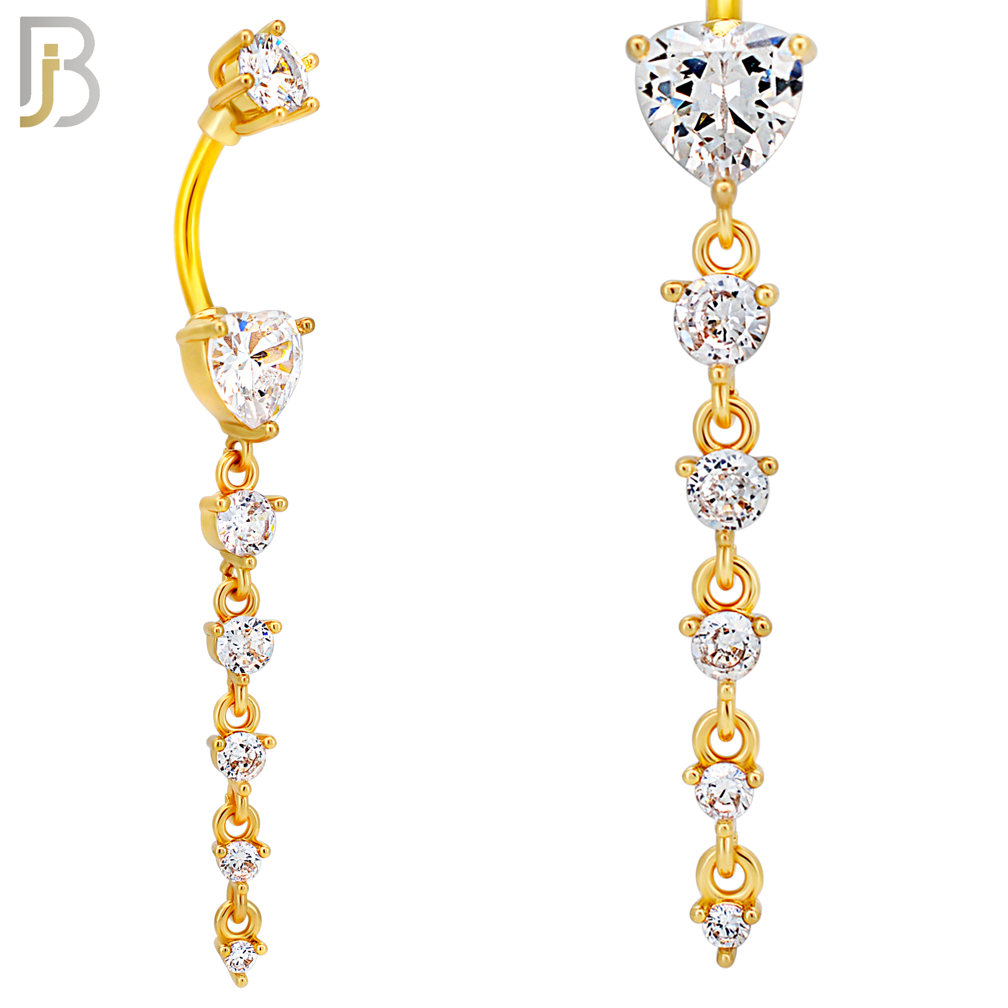 N0153 - 316L Surgical Steel Heart in Prong Set with Dangling 5 Graduating CZ Drop Belly Ring image 4