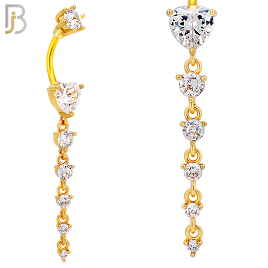 N0153 - 316L Surgical Steel Heart in Prong Set with Dangling 5 Graduating CZ Drop Belly Ring image 4