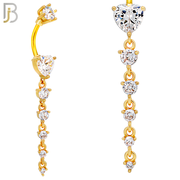 N0153 - 316L Surgical Steel Heart in Prong Set with Dangling 5 Graduating CZ Drop Belly Ring image 4