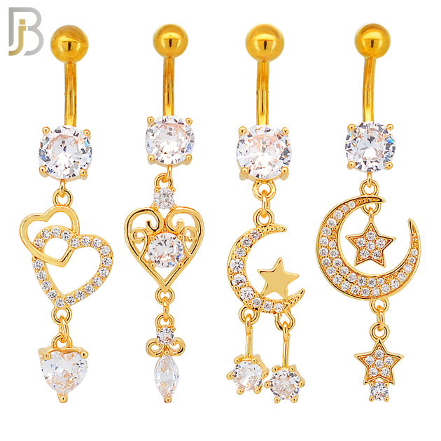 PK-N004 - 316L Surgical Steel Different Designs Dangle Belly Rings - Pack of 16 image 2