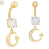 N020 - 316L Stainless Steel Dangling Crescent Moon with Star and Zircon Design Belly Ring with 5mm Screw Ball image 2