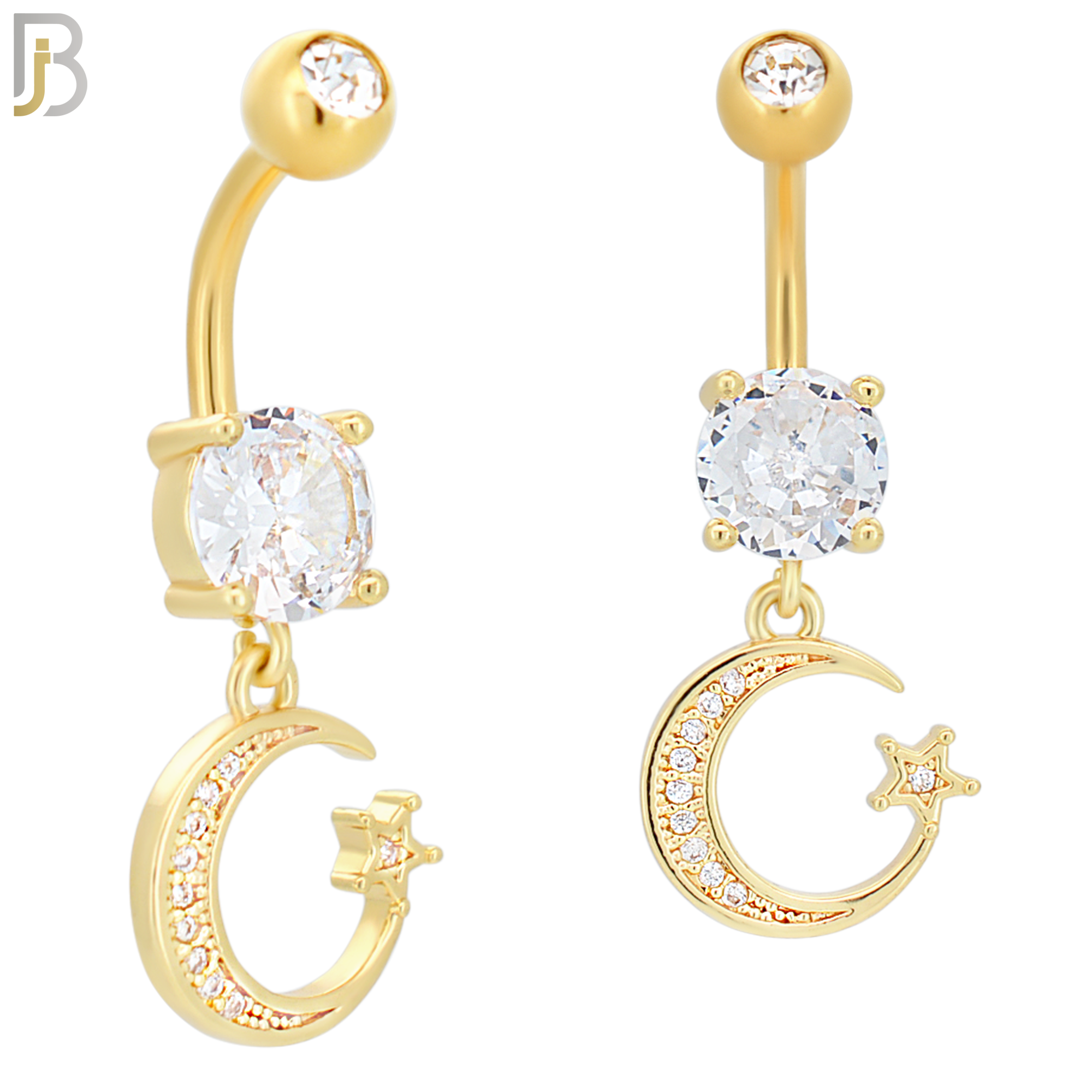 N020 - 316L Stainless Steel Dangling Crescent Moon with Star and Zircon Design Belly Ring with 5mm Screw Ball image 2