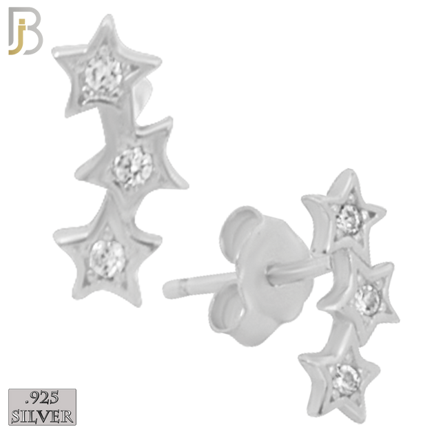 925-ES161 - .925 Sterling Silver Triple Star  with Zircon Design Earring Stud image 1