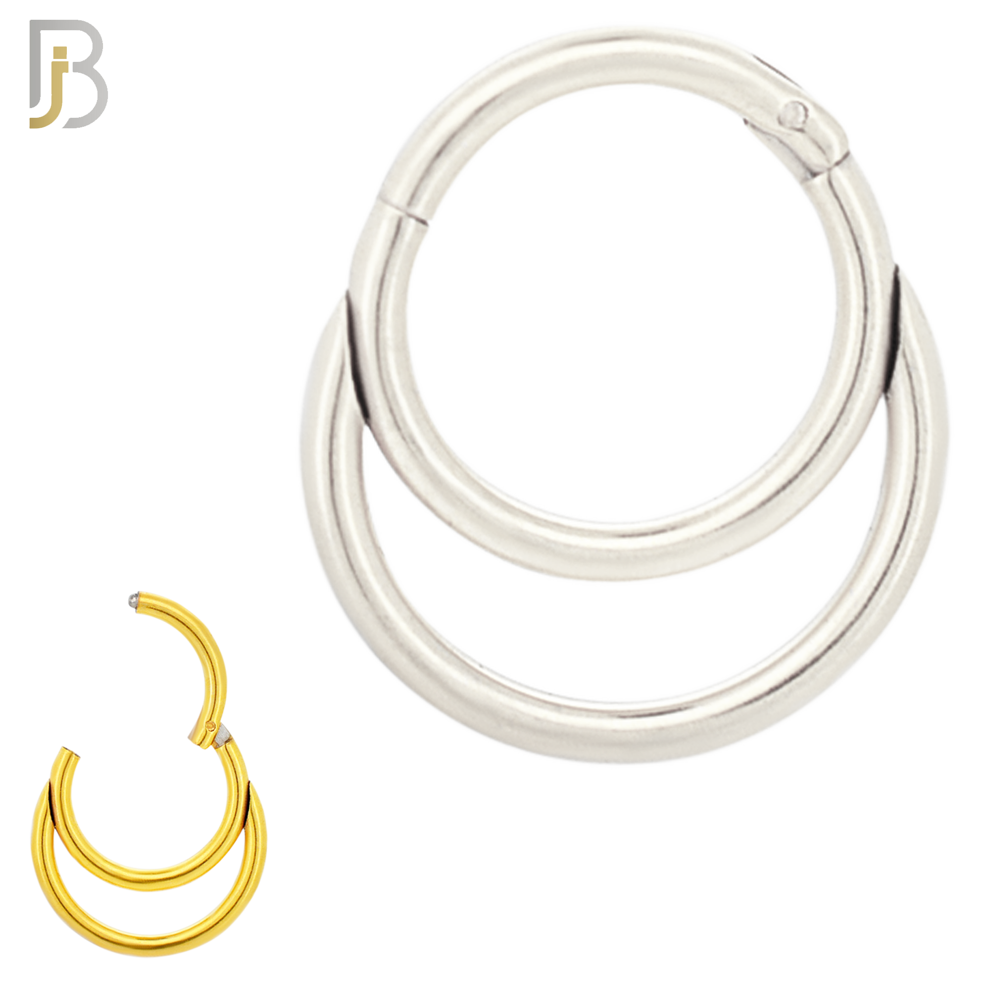 CT96 - 316 Stainless Steel Double Hoop Plain Hinged Hoop Nose Rings (PACK OF 6) image 0