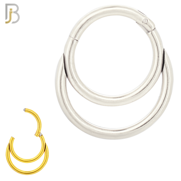 CT96 - 316 Stainless Steel Double Hoop Plain Hinged Hoop Nose Rings (PACK OF 6) image 0