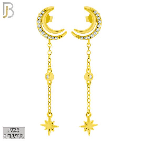 925-ES390 - .925 Sterling Silver Moon with Dangling Starburst Drop image 3