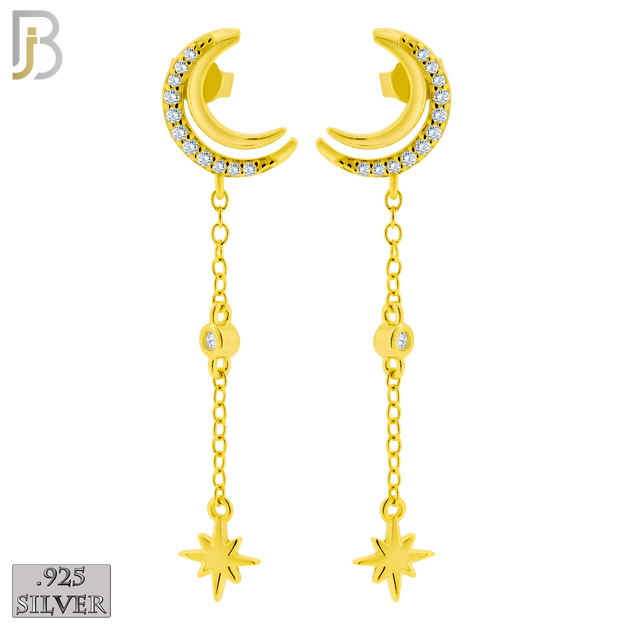 925-ES390 - .925 Sterling Silver Moon with Dangling Starburst Drop image 3