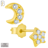 925-ES54 - .925 Sterling Silver Moon and Star Zircon Earring Stud image 2