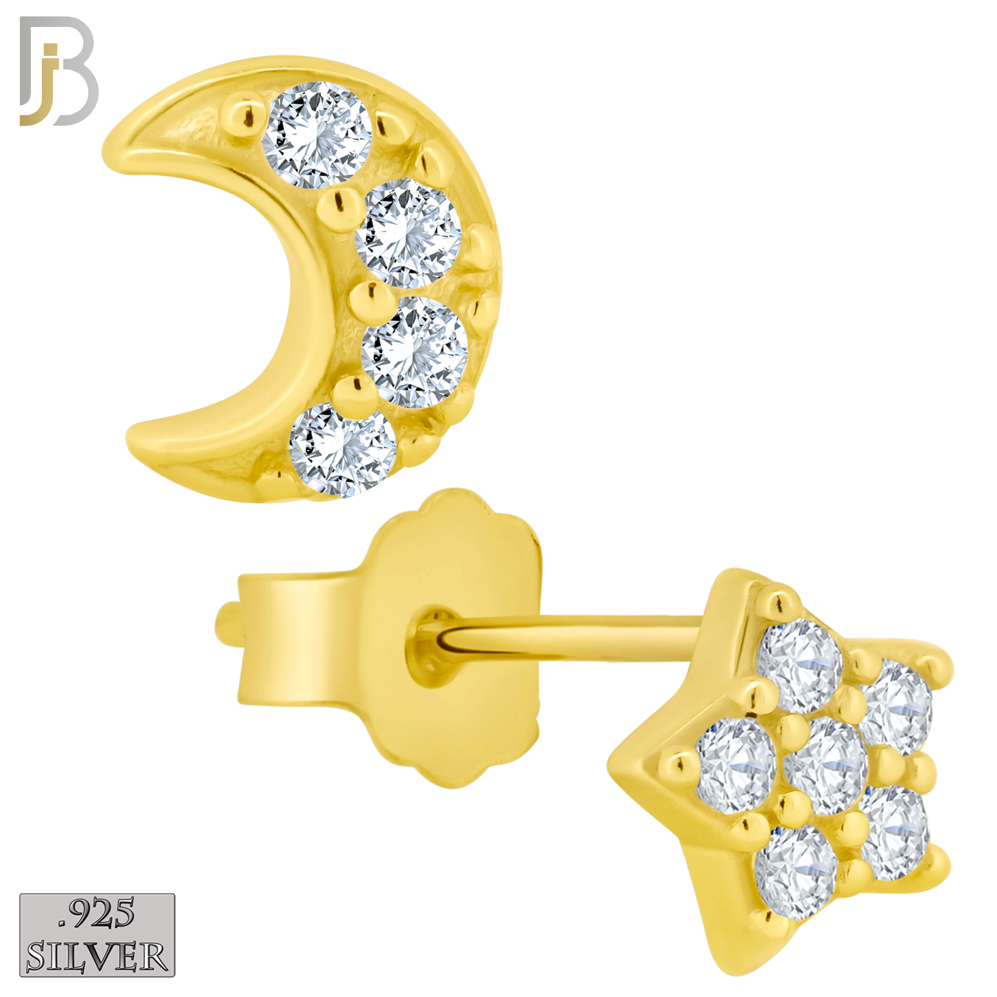 925-ES54 - .925 Sterling Silver Moon and Star Zircon Earring Stud image 2