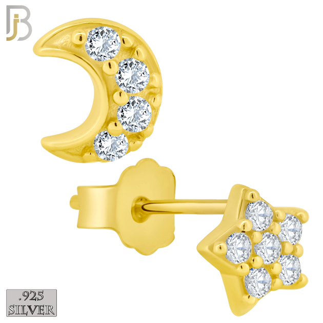 925-ES54 - .925 Sterling Silver Moon and Star Zircon Earring Stud image 2