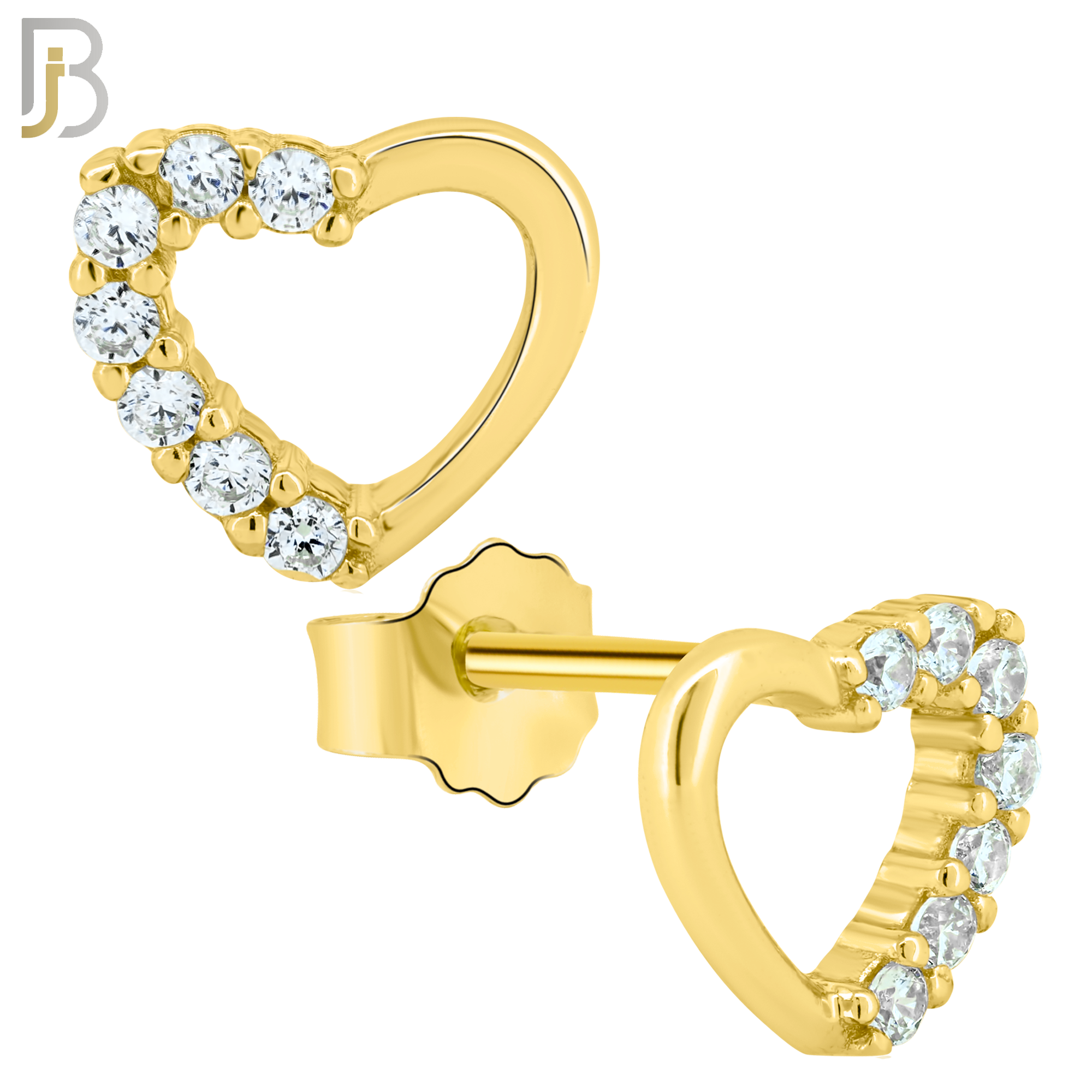 925-ES57 - .925 Sterling Silver Hollow Heart Zircon Earring Stud image 2