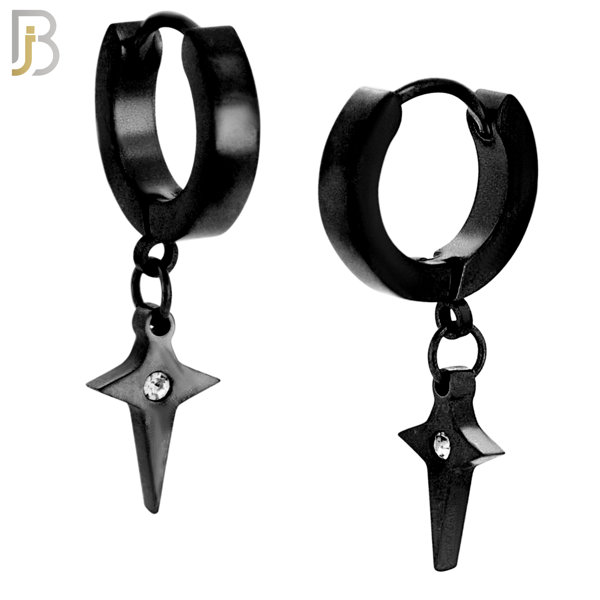 ES102 - 316L Stainless Steel Dangling Cross Spike with Bezel Zircon Huggies Clip On image 2