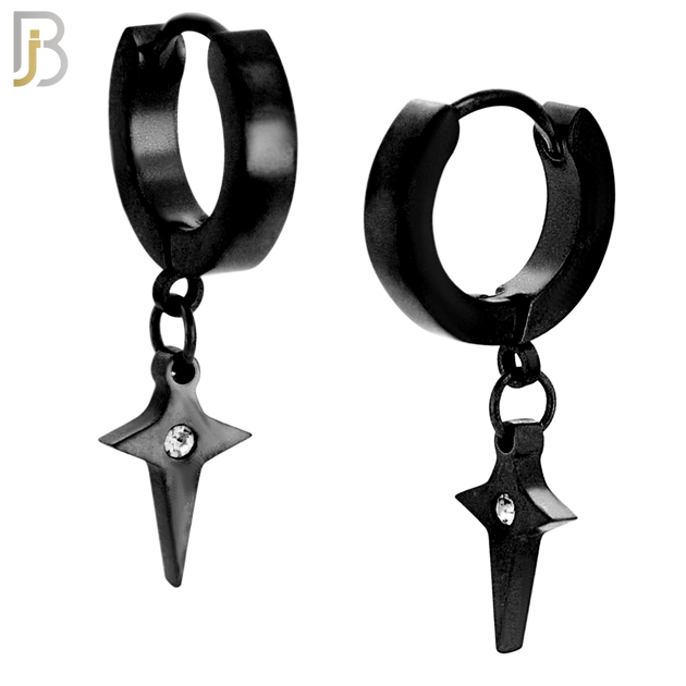 ES102 - 316L Stainless Steel Dangling Cross Spike with Bezel Zircon Huggies Clip On image 2