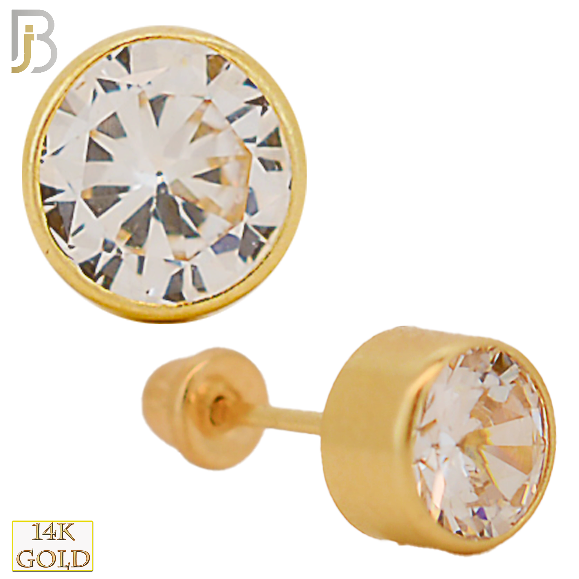 14-ES42YC - 14k Yellow Gold Screw Back Round CZ Bezel Stud Earrings image 1