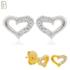925-ES256 - .925 Sterling Silver Heart Hollow with 5 Zircon Design Earrings Stud image 0