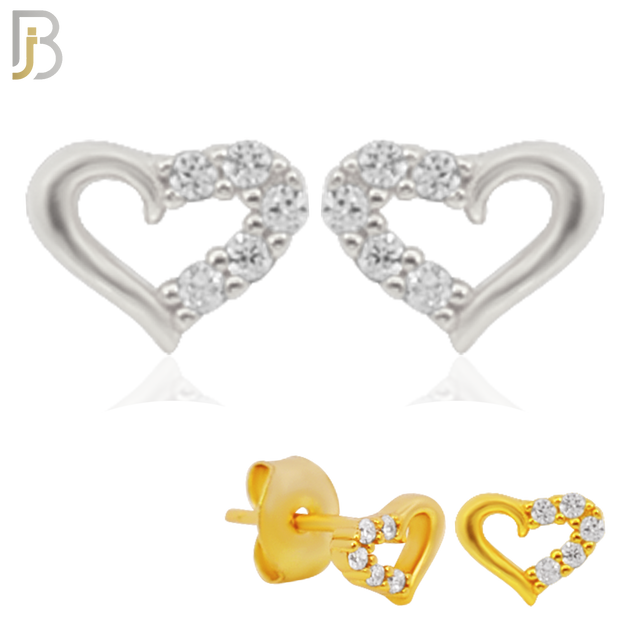 925-ES256 - .925 Sterling Silver Heart Hollow with 5 Zircon Design Earrings Stud image 0