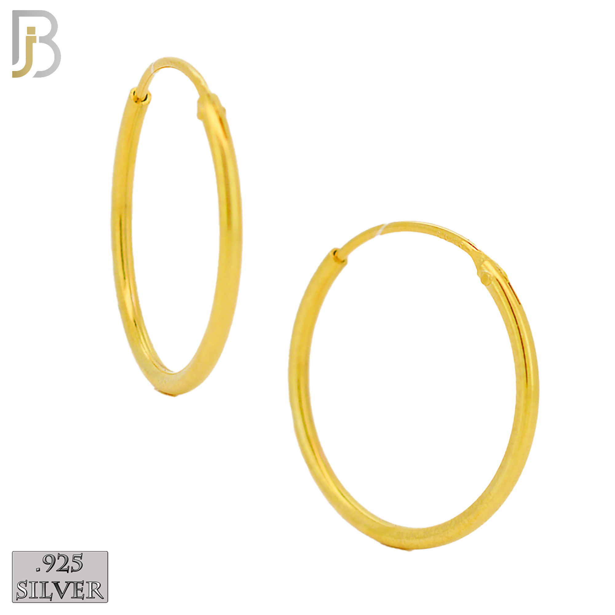 925-ES310G - .925 Sterling Silver in Gold Plating Plain Hoop Earrings - 25mm image