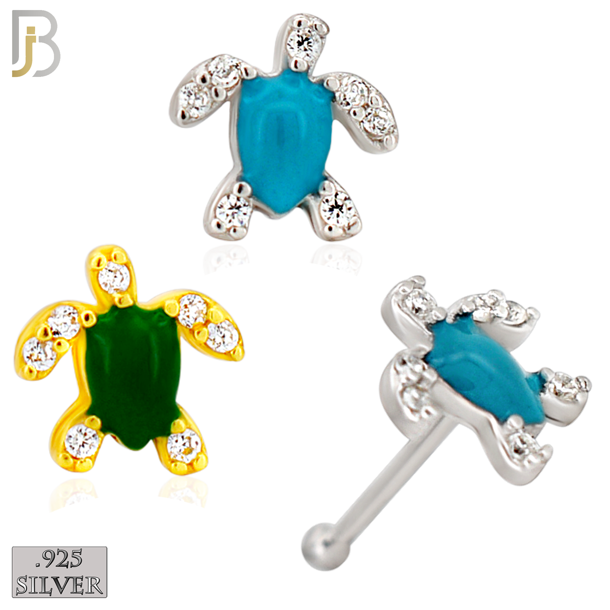 925-NR122B - 925 Silver Nose Bone Turtle Shape with Enamel  - Pack of 6 image 0