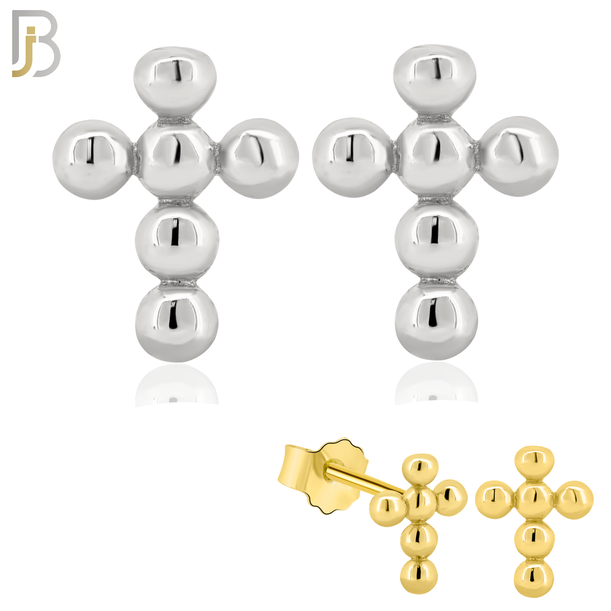 925-ES232 – .925 Sterling Silver Beaded Cross Earring Stud image 0