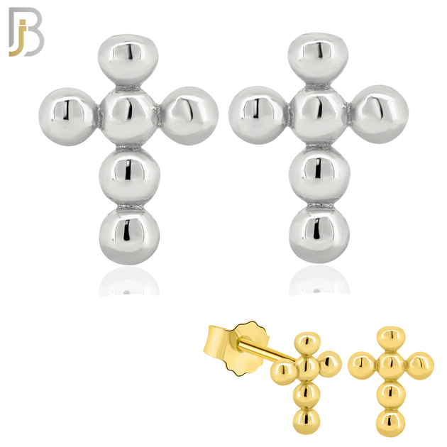 925-ES232 – .925 Sterling Silver Beaded Cross Earring Stud image 0