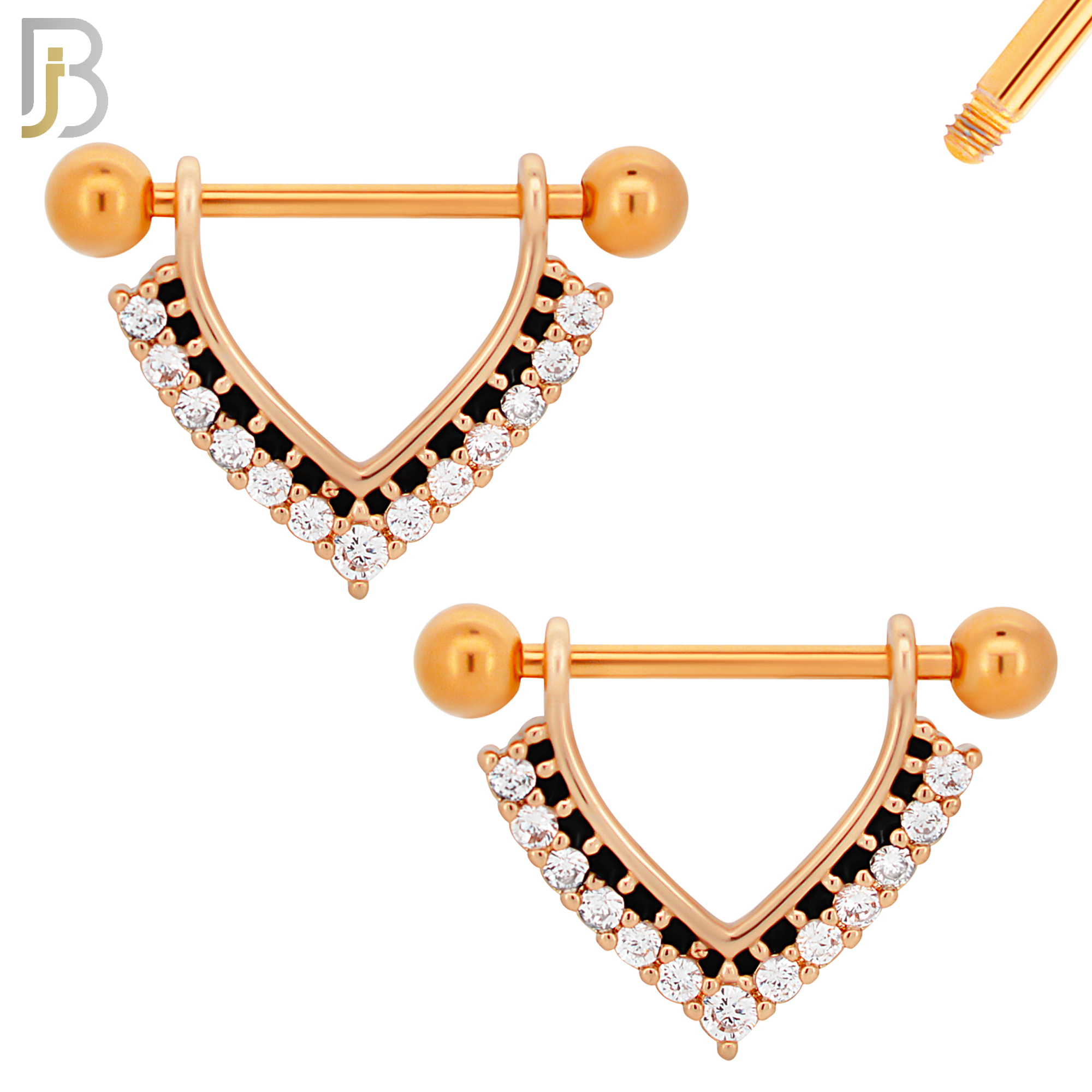 NP22 - 316L Surgical Steel Screw Bar with V-Shape Zircon Pair image 2