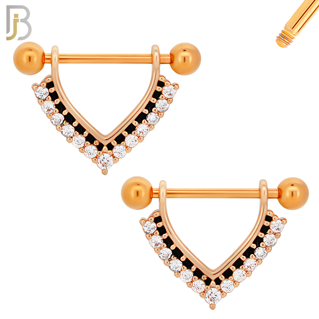 NP22 - 316L Surgical Steel Screw Bar with V-Shape Zircon Pair image 2