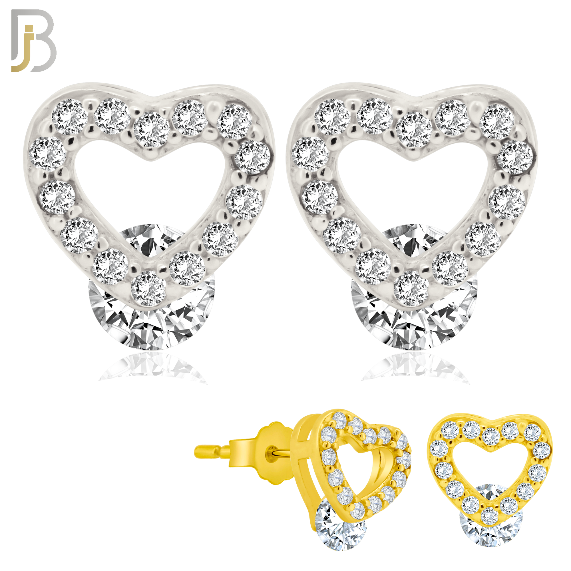 925-ES206 - Push Back - .925 Sterling Silver Heart Design Earring Stud with Clear Zircon image 0