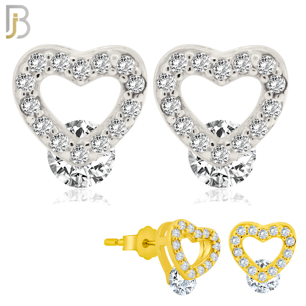 925-ES206 - Push Back - .925 Sterling Silver Heart Design Earring Stud with Clear Zircon image 0