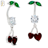 N0145 - 316L Surgical Steel Dangling Heart Cherry in Prong Set Belly Ring image 1