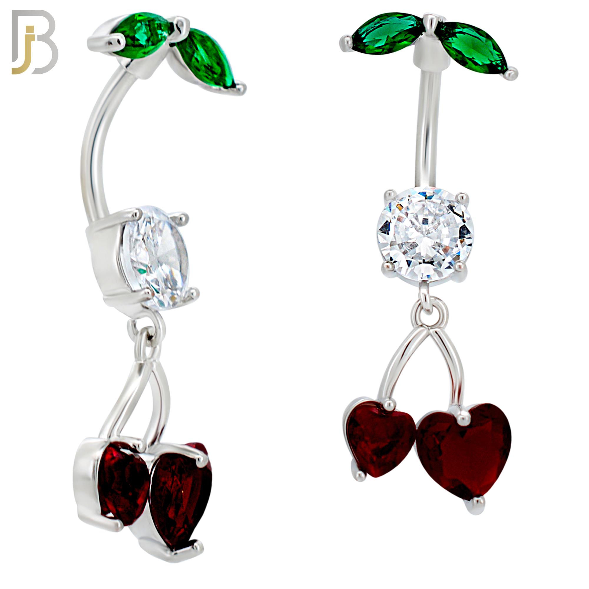 N0145 - 316L Surgical Steel Dangling Heart Cherry in Prong Set Belly Ring image 1