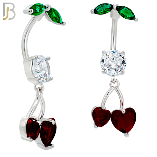N0145 - 316L Surgical Steel Dangling Heart Cherry in Prong Set Belly Ring image 1