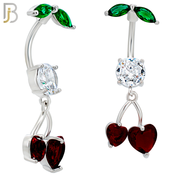 N0145 - 316L Surgical Steel Dangling Heart Cherry in Prong Set Belly Ring image 1