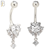 N0152 - 316L Surgical Steel Ornate Heart in Prong Set with Dangling CZ Belly Ring image 1