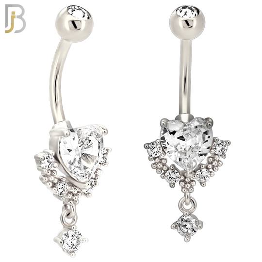 N0152 - 316L Surgical Steel Ornate Heart in Prong Set with Dangling CZ Belly Ring image 1