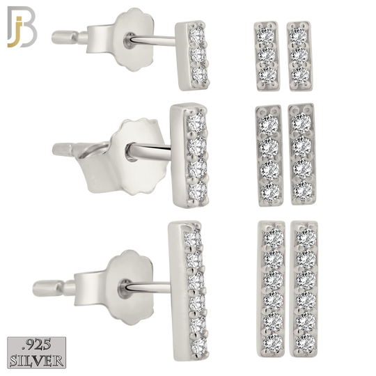 925-ES389 - .925 Sterling Silver Three Pair Set Bar Stud Earrings (4mm, 5mm, 7mm Bar) image 0