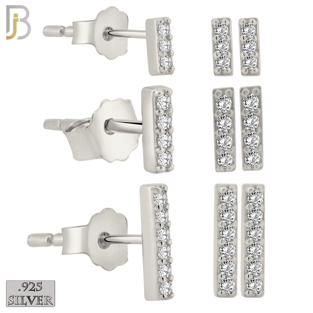 925-ES389 - .925 Sterling Silver Three Pair Set Bar Stud Earrings (4mm, 5mm, 7mm Bar) image 0