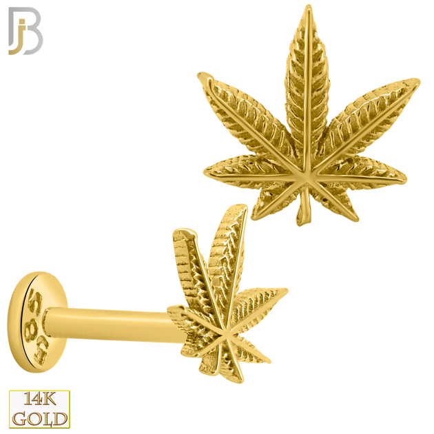 14-LB42 - 14k Yellow Gold Plain Marijuana Labret image 0