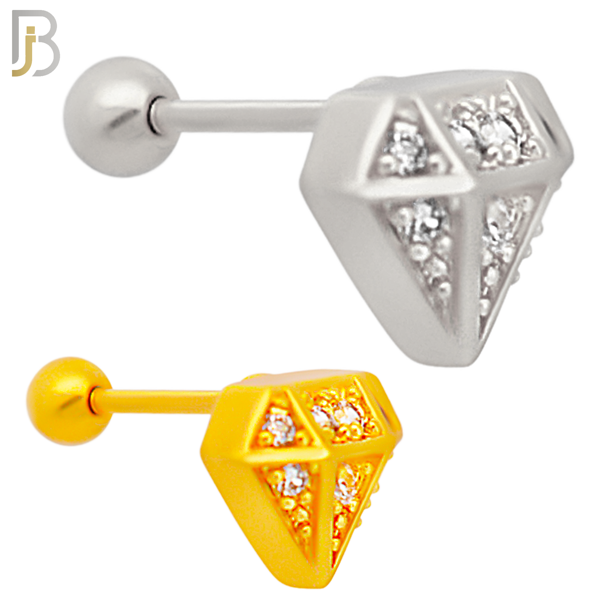 TB86 - 316L Stainless Steel Diamond Shaped with CZ Tragus/Cartilage Barbell (PACK OF 6) image 0