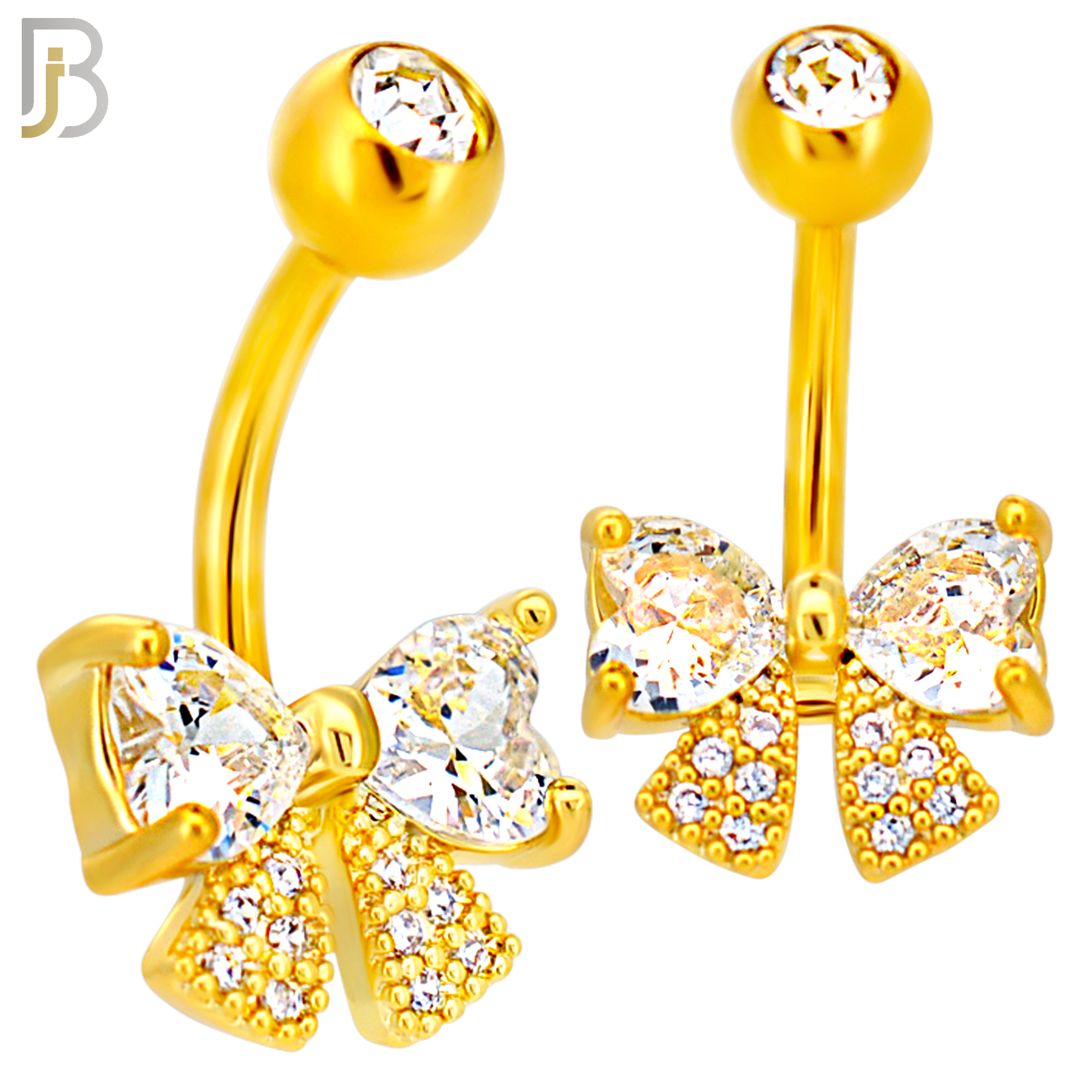 NB114 - 316L Surgical Steel Ribbon with Heart CZ for Both Upper Knots Belly Ring image 2