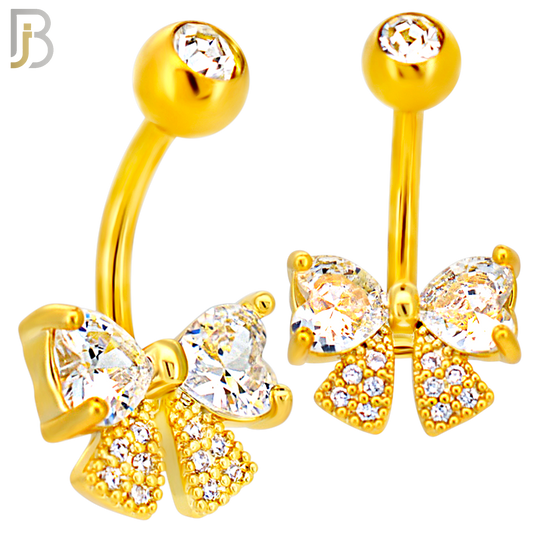 NB114 - 316L Surgical Steel Ribbon with Heart CZ for Both Upper Knots Belly Ring image 2