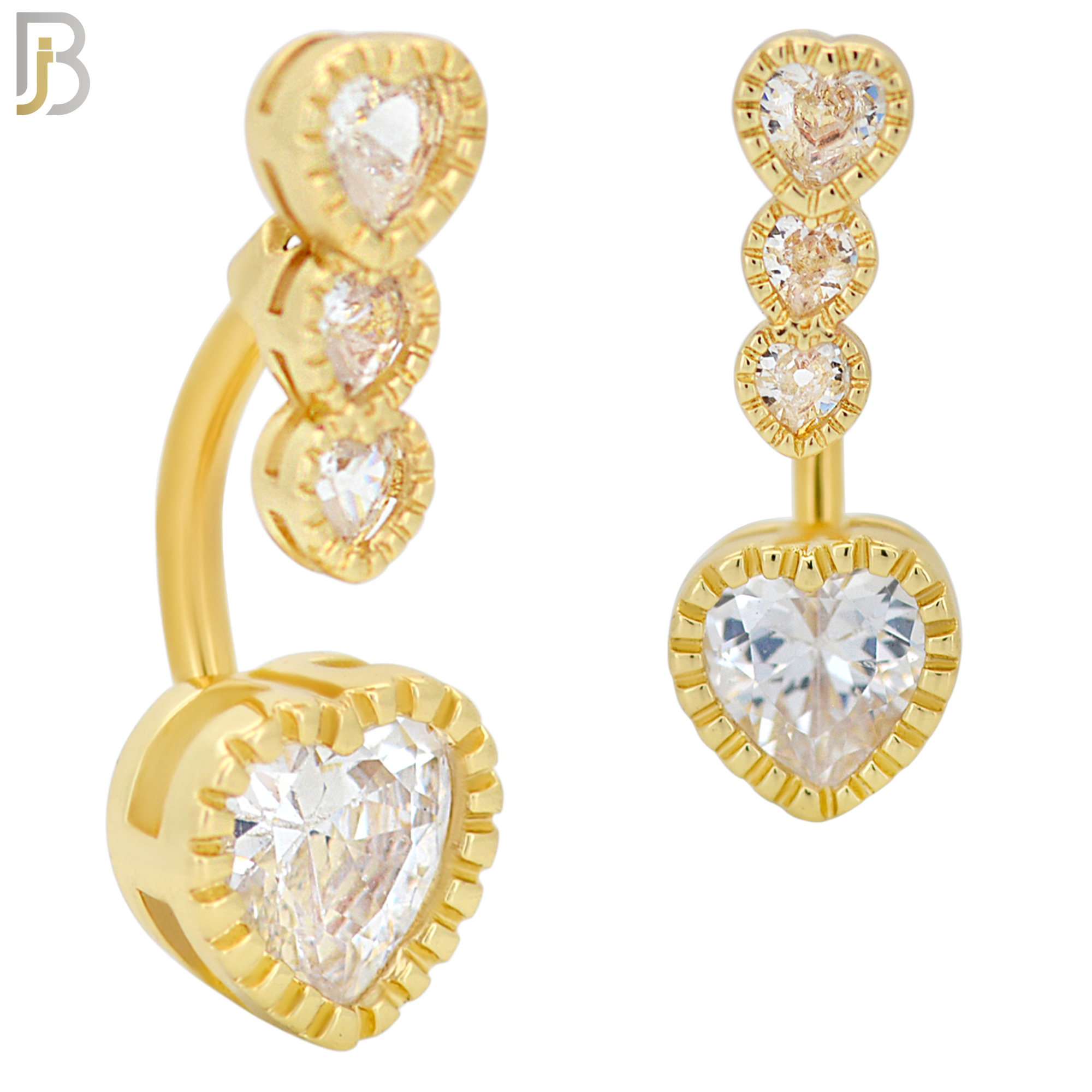 NB57 - 316L Stainless Steel Heart Shaped Clear Zircon Banana Belly Ring image 2