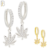 ES118 - 316L Stainless Steel Dangling Leaf with Zircon Huggies Clip On image 0