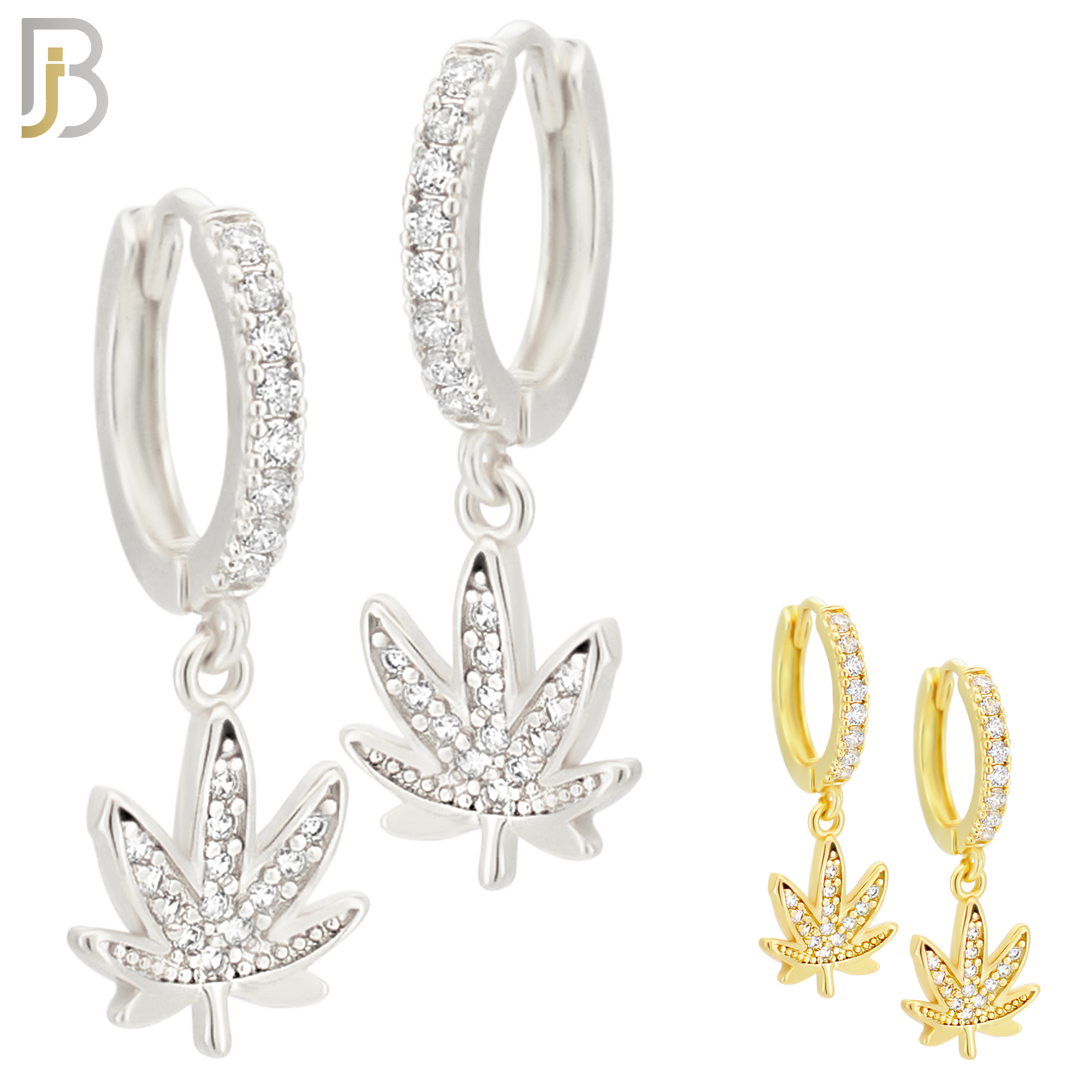 ES118 - 316L Stainless Steel Dangling Leaf with Zircon Huggies Clip On image 0