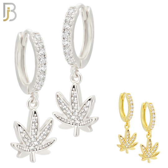 ES118 - 316L Stainless Steel Dangling Leaf with Zircon Huggies Clip On image 0